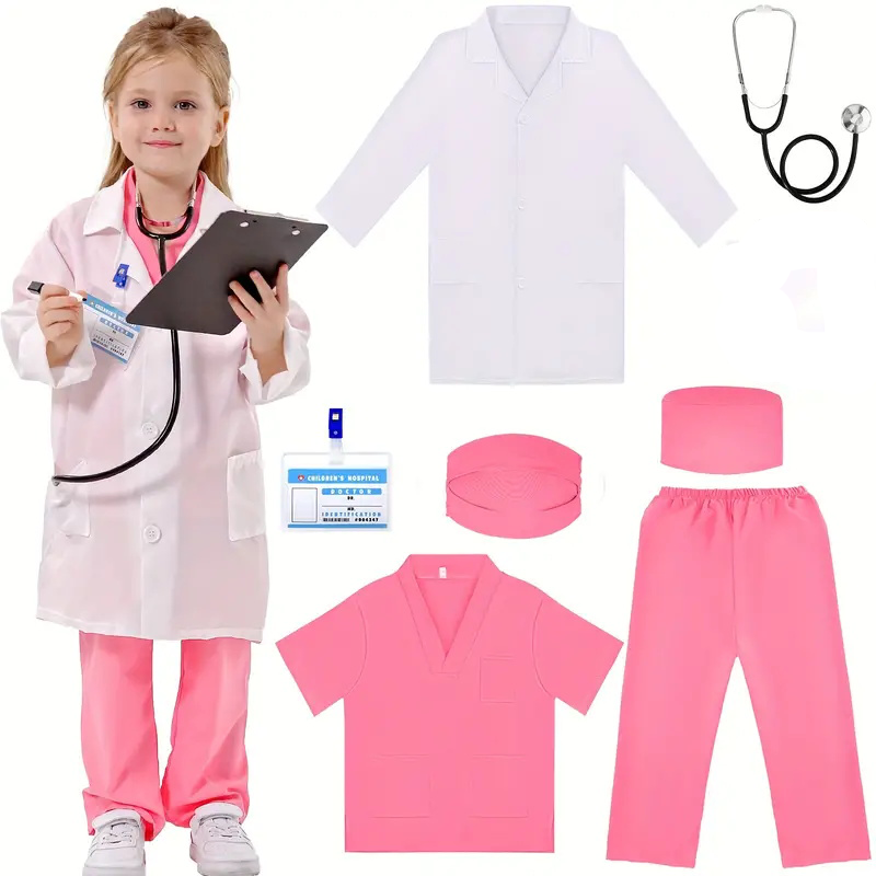 Medical Lab Coats - 子供のための医師と看護師のコスプレ衣装,白い実験室のコート,アクセサリー付きのユニフォーム,医療,ドレスアップ,クリスマス,ハロウィーンの贈り物,男の子と女の子,7個