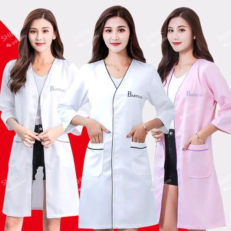 Medical Lab Coats - 美容制服美容師カスタムロゴスキンマネージャー作業服スパ制服白半袖白衣サロンスクラブ女性ロゴ