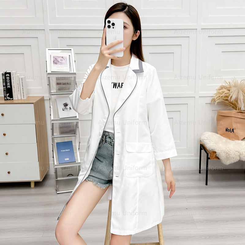 黒美容制服美容師ローブ女性サロン白衣ナース制服医療スクラブピ - Medical Lab Coats のレビューと価格