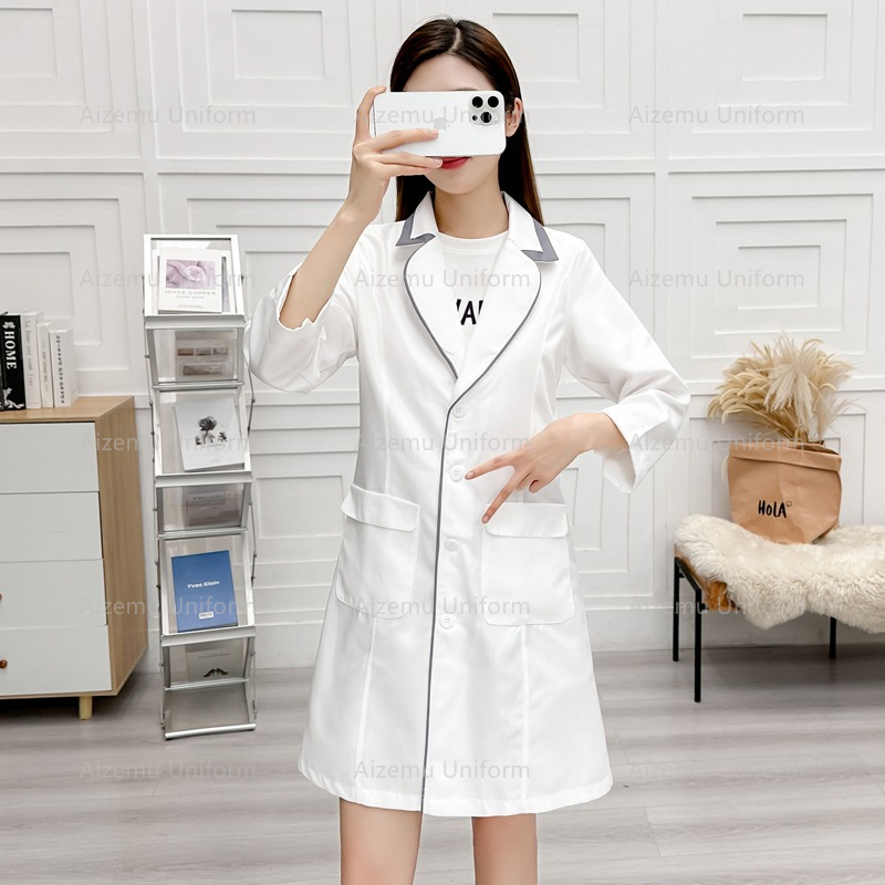 黒美容制服美容師ローブ女性サロン白衣ナース制服医療スクラブピ - Medical Lab Coats のレビューと価格