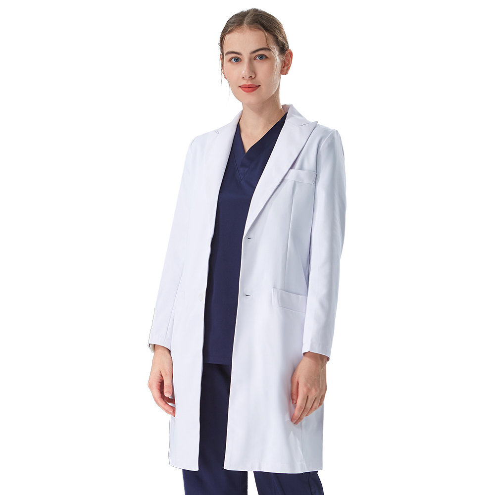 丁寧なラペルカラーの白い白衣 医師用 コットンポリエステル  - Medical Lab Coats のレビューと価格
